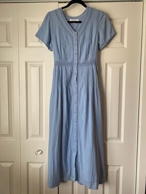 April Cornell Blue Midi Dress with Lace and Pintuck Details Size XS